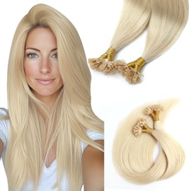 SURNEL Bonding Extensions Real Hair Keratin Platinum Blonde Bondings 35 cm / 14 Inch U-Tip Extensions Real Hair Balayage Invisible Human Hair 0.8 g/s 40 g Remy Brazilian Hair Straight (U#60-14 Inches)