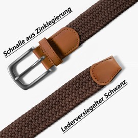 LAKIDAY Fabric Belt Stretch Belt Braided Belt Elastic Braided Belt for Men and Women Wide 3.5 cm Length 100 cm to 130 cm, brown