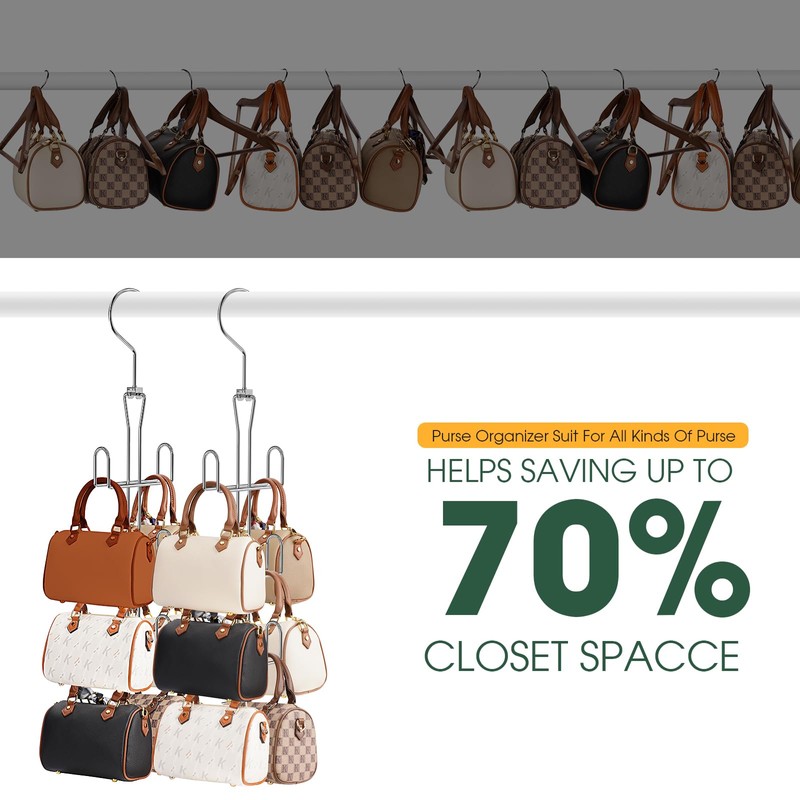Purse Hanger 2 Pack,Purse Organizer for Closet,Rotatable Metal Bag Organizer,Purse