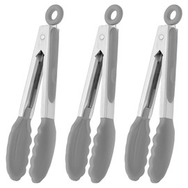HINMAY Small Serving Tongs with Silicone Tips 7 Inch Mini Stainless Steel Food Tongs, Set of 3 (Gray)