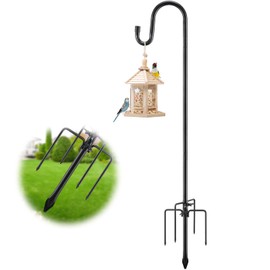 Bird Feeder Pole Hanger - 94 Inch Heavy-duty Shepherds Hooks for Outdoor Garden Decor,Adjustable 5 Prong Shepards Hook Hummingbird Feeder Stand for Hanging Birdfeeders,Wind Chime,Plant - Black