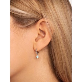 SINGULARU - Star Sky Enamel Earrings - 18K Gold Plated Sterling Silver or Rhodium Plated Earrings - Earrings with Congo Clasp - Women's Jewellery - Various Styles, Silver, No Gemstone