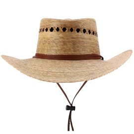 Trendy Apparel Shop Palm Braid Large Brim Gambler Sun Hat with Chin Strap - Dark - XL