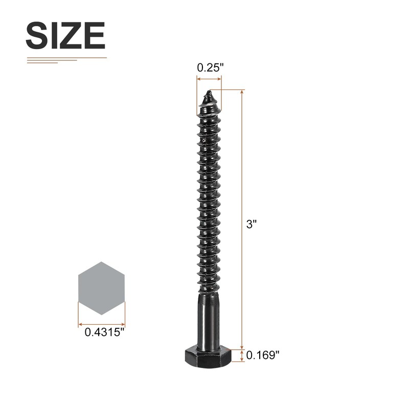 DTGN 1/4" x 3" Hex Lag Bolts - 10 Pack