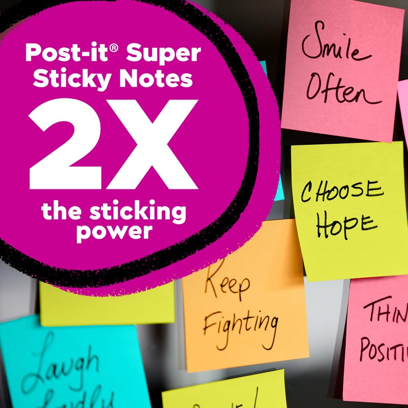 Post-it Super Sticky Notes, 12 Sticky Note Pads, 3 x