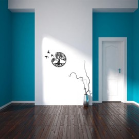 bowarepro Black Metal Tree of Life Garden Wall Art Decor, Round Tree of life Wall Sculpture, Silhouette Tree and Bird Plaque Wall Art Decor Hangings for Kitchen Bedroom Living Room Office Staircase