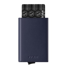 VULKIT Mens Wallet Credit Card Holder Pop up Card Case Top-Grain Cowhide Genuine Leather RFID Blocking Wallet with Banknote Compartment, ID Window and Magnetic Strip Closure