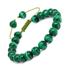 DAZCOLO Handmade Gem Bracelet Adjustable Macrame Gemstone 8mm Round Beads Crystals Quartz Unisex (Malachite)