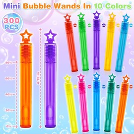 300 Pcs Mini Bubble Wands for Kids, Bulk Bubble Wands in 10 Colors, Kids Party Favor, Themed Birthday, Christmas, Goodies Bags, Wedding, Carnival Prizes Toys, Bubble Summer Outdoor Gifts for Kids
