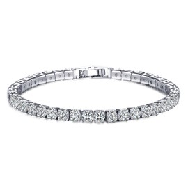 Youzealou 14K White Gold 4mm High Carbon Diamond Tennis Bracelet - Classic Women's Design,Cubic Zirconia Classic Tennis Bracelet,White Gold Bracelets for Women,Size 7.6 Inch