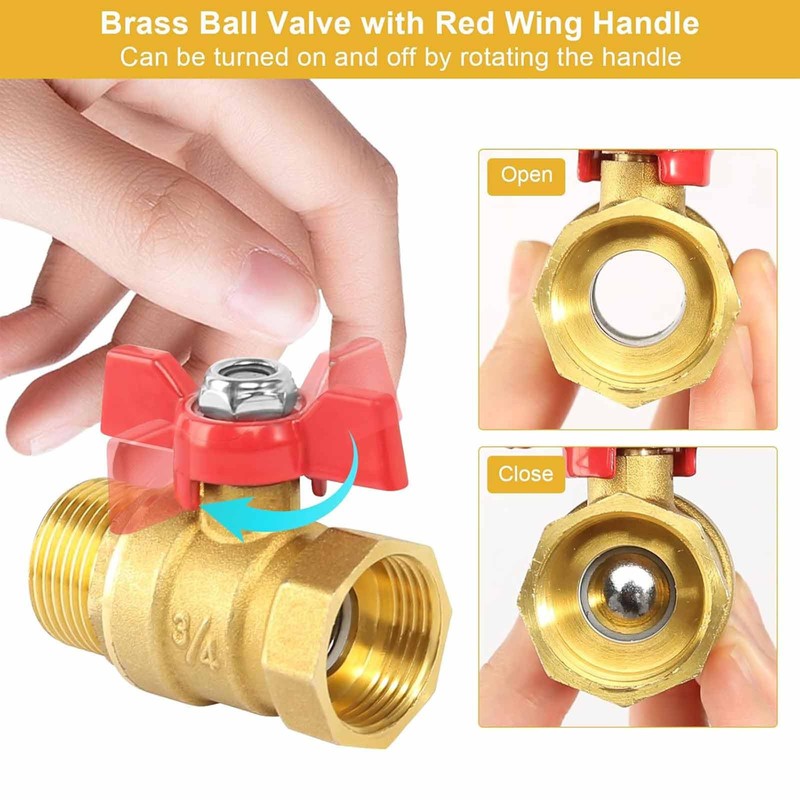3/4 Inch Brass Ball Valve, Shut-off Valve with Red Wing