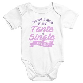 MoonWorks® Short-Sleeved Baby Bodysuit "Meine Mama ist vergeben Aber Meine Tante ist Single und heiß" [German Language], Singletante White-Pink