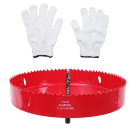 Nicerity 7-1/2 Inch Hole Saw with Arbor for Recessed Lighting, 191mm HSS Bi-Metal Hole Cutter with Pilot Drill Bit for Metal, Wood and Plastic Cutting, Include Cotton Gloves