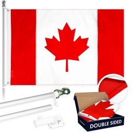 UD_G128 Combo Pack: 5 Ft Tangle Free Aluminum Spinning Flagpole (Silver) & Canada Canadian Flag 2.5x4 Ft, Double ToughWeave Seri