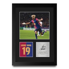 HWC Trading Lamine Yamal Barcelona Gifts Printed Signed Autograph Picture for Football Fans and Supporters - A4 Portrait Framed