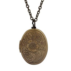 SCRDPRAD Vintage Engraved Flower Empaistic Photo Locket Hold Picture Oval Round Pendant Necklace Antique Carved Pattern Souvenir Memorial Clavicle Sweet Jewelry for Women-brown