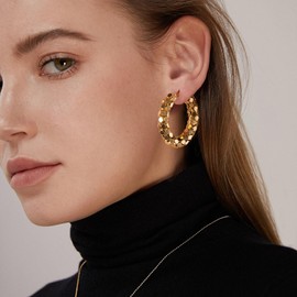 YeGieonr Chunky Gold Hoop Earrings for Women, Lightweight Stainless Steel Thick Hoops with 18K Real Gold Plated, Hypoallergenic Earrings Trendy Jewelry for Women Girls