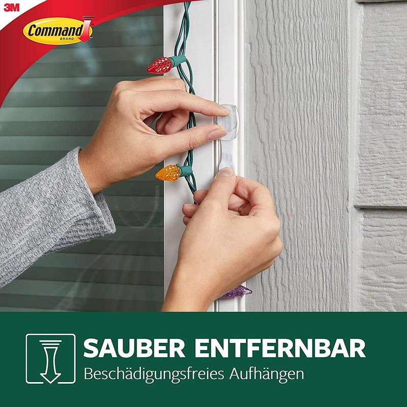 Command Transparente Lichterketten-Clips für den Außenbereich, 26 Clips, 30 Klebestreifen,