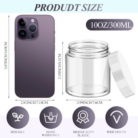 Patelai 16 Pack 10 oz Empty Slime Container Jars with Lids Round Clear Plastic Jars Wide Mouth Refillable Storage Organizer for Slime Making, DIY Crafts, Cosmetic, Home and Kitchen Organizing (White)