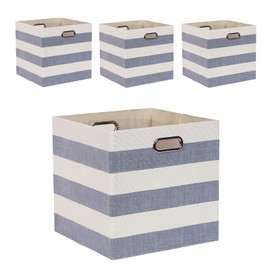 Fboxac Cube Storage Bins 13×13 Fabric Foldable Box with Handles, Collapsible Organization Basket Set of 4 Large Capacity Drawer for Closet Shelf Cabinet Bookcase Bedroom, Grey-white Stripes