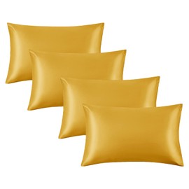 Yorkshire Bedding Satin Pillow Cases 4 Pack – Luxurious Ochre Pillowcases For Hair and Skin Standard Size with Envelope Closure Hypoallergenic 50 x 75 cm