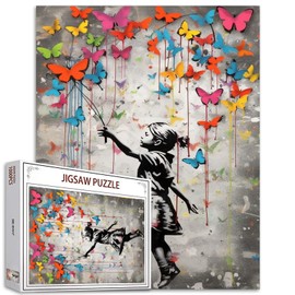 Tucocoo Butterfly Street Art Jigsaw Puzzle 1000 Pieces Puzzles for Adults, Banksy Little Girl Jigsaw Puzzles for Challenging Family Activity Games Colorful Puzzle for Home Decor Gifts - 20 x 27 Inch