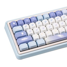 COOMICKEY Blue White PBT Keycaps MOA Keycap, Custom Keyboard Keycaps 60 65 75 100 Percent, Cute Key Cap Dye Sublimation, 130 Keys Anime Keycap Set for Cherry Gateron MX Switches Keyboards