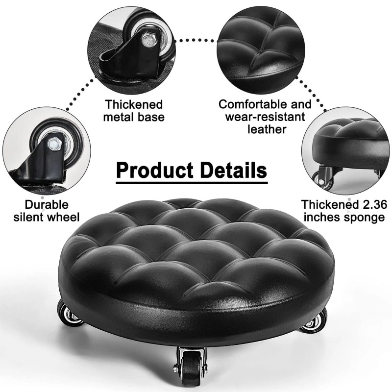 FLOLXNB Low Height Rolling Stool with 360°Swivel Caster, Low Roller