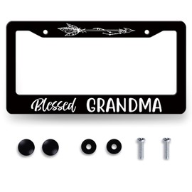 Blessed Grandma License Plate Frame Funny Grandma License Plate Holder Stainless Steel Auto Parts Personalise License Plate Decoration with Screws 12.3" x 6.3"
