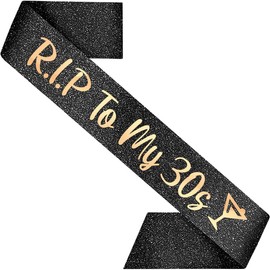 PartyForever 40th Birthday Sash RIP to My 30s Decorations for Her Made of Black Glitter Fabric with Rose Gold Letters for Women