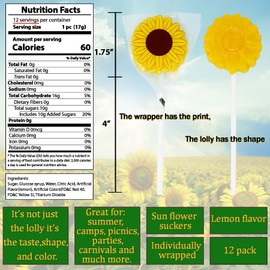Sunflower Lollipops Suckers, Summer Birthday Party Candy Favors, Yellow Floral Decoration Lollipop, Set of 12 Individually Wrapped