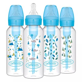 Dr. Brown's Milestones Narrow Bottle Sippy Spout 8oz Lion Fox Bunny Flamingo - Pack4 Blue Nature