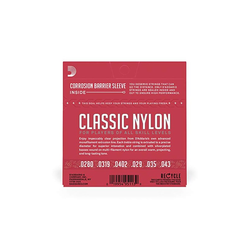 D'Addario Cuerdas de nylon para guitarra clásica Student, EJ27N, tensión