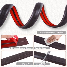 Floor Cord Cover for Wires on Floor Self Adhesive Cord Hider Floor Cable Management Wire Covers for Cords Protector Prevent Cable Trips Cord Cavity W 0.32" x H 0.32", Black Walnut, 10Ft