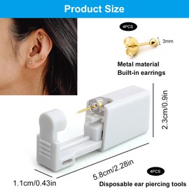 Ear Piercing Gun Kit, Disposable Ear Piercing Gun, Disposable Ear Piercing Gun, Disposable Sterile Safety Ear Nose Piercing Gun Kit, for Girls, Women, Men, Gold, 8 Pieces, 0