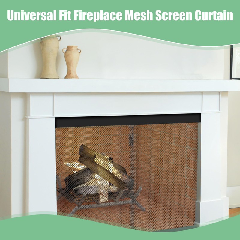 Memrita Adjustable Fireplace Curtain Rod and Valance Kit, Fireplace Curtain