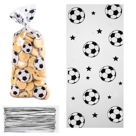 Pack of 100 Football Party Treat Bags Football Bags Gift Bags with 100 Twist Ties Accessories Party Bags for Filling Gifts Children's Birthday Party