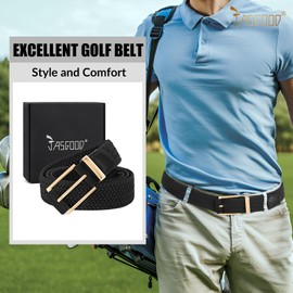 JASGOOD Stretchy Braided Belt for Men Elastic Woven Belt for Jeans Pants 1 3/8" Casual Men Women Golf Belt, Gift Box(Black, 39''-44'' waist adjustable)