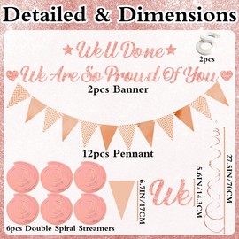 Graduation Decorations Congratulations Banner 2025 - We Are So Proud of You Party Supplies Rose Gold Well Done Banners, Double Spiral Streamers Bunting Decoration for Grad Retirement Party Decor