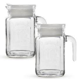 Amici Home Italian Igloo Quadra Glass Pitcher with Lid and Spout | Set of 2 | 17-Ounce | Clear Glass Water Pitcher for Refrigerator | Carafe for Iced Tea, Juice, Milk, Cold Brew and Mimosa Bar