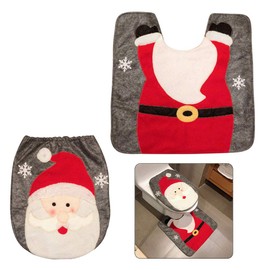 Pveath 2 Pcs Christmas Toilet Cover Decorations Set Christmas Snowman Reindeer Santa Toilet Seat Cover Set and Rug Red Christmas Bathroom Decorations Xmas Home Indoor (Santa Claus)