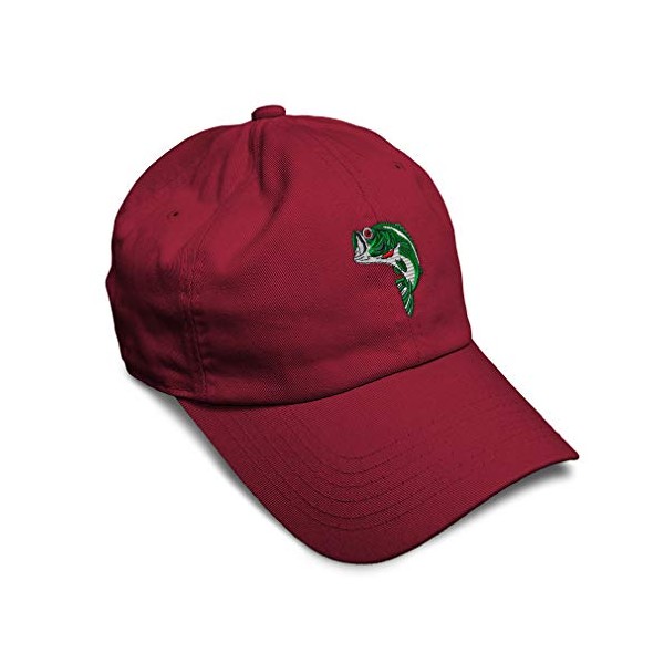Soft Baseball Cap Fish Sea Bass Embroidery Animals Ocean & Life Twill Cotton Dad Hats for Men Women Buckle Closure Burgundy Design Only
