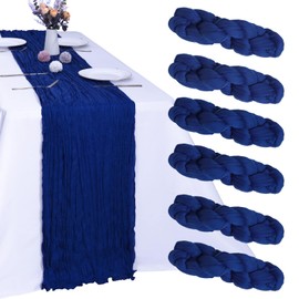 RestfulGlow 6 Pack Royal Blue Cheesecloth Table Runner 10FT Boho Gauze Fabric Table Runner 35 x 120 Inch Rustic Sheer Runner for Wedding Birthday Baby Shower Party Boho Table Decoration（Royal Blue）