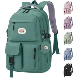 BECOJADDE Backpack School Bag Womens Girls with 15.6'' Laptop compartment, Water Resistant Rucksack with Coin Purse, Daypack for College, Work & Travel, Ideal for Teens & Students Dark Green