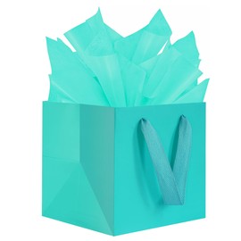 KEYYOOMY Teal Blue Square Gift Bags with Tissue Paper Large Teal Blue Gift Bags with Handles for Party Favor Bags Birthday Gift Bag (10 CT, 10x10x10 in)