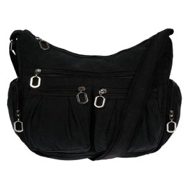 Christian Wippermann Women's Fabric Shoulder Bag, Luxurious Canvas Shoulder Bag, 31 x 24 x 11 cm, Adjustable Shoulder Strap, 80-140 cm, Many Zip Compartments, Perfect for Work and Leisure, Black