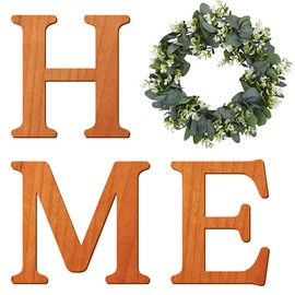 HOME Wall Decor Signs, Wood Home Signs, Farmhouse Home Sign Home Wall Décor, Home Wall Sign, Housewarming Gift, Wall Décor, Farmhouse Style Wall Décor with Eucalyptus Wreath (Large, Cherry)