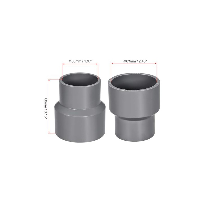 TOP-VIGOR PVC Reducing Coupling Hub by Hub 50mm x 63mm
