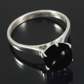 JEWELSTREZORO Cabochon-Schwarzer Onyx Edelstein-für Herren und Damen,Geschenkartikel, 925er-SterlingSilber Band Ring Schmuck TSR359BY_4 (50 (15.9))