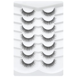 Happy Heartbeat 3D Clear Band False Eyelashes, Cat Eye, Wispy, Natural Look, Short False Eyelashes, Super Natural, Cross, Fluffy, Soft, Reusable Eyelashes, 7 Pairs, No. 201